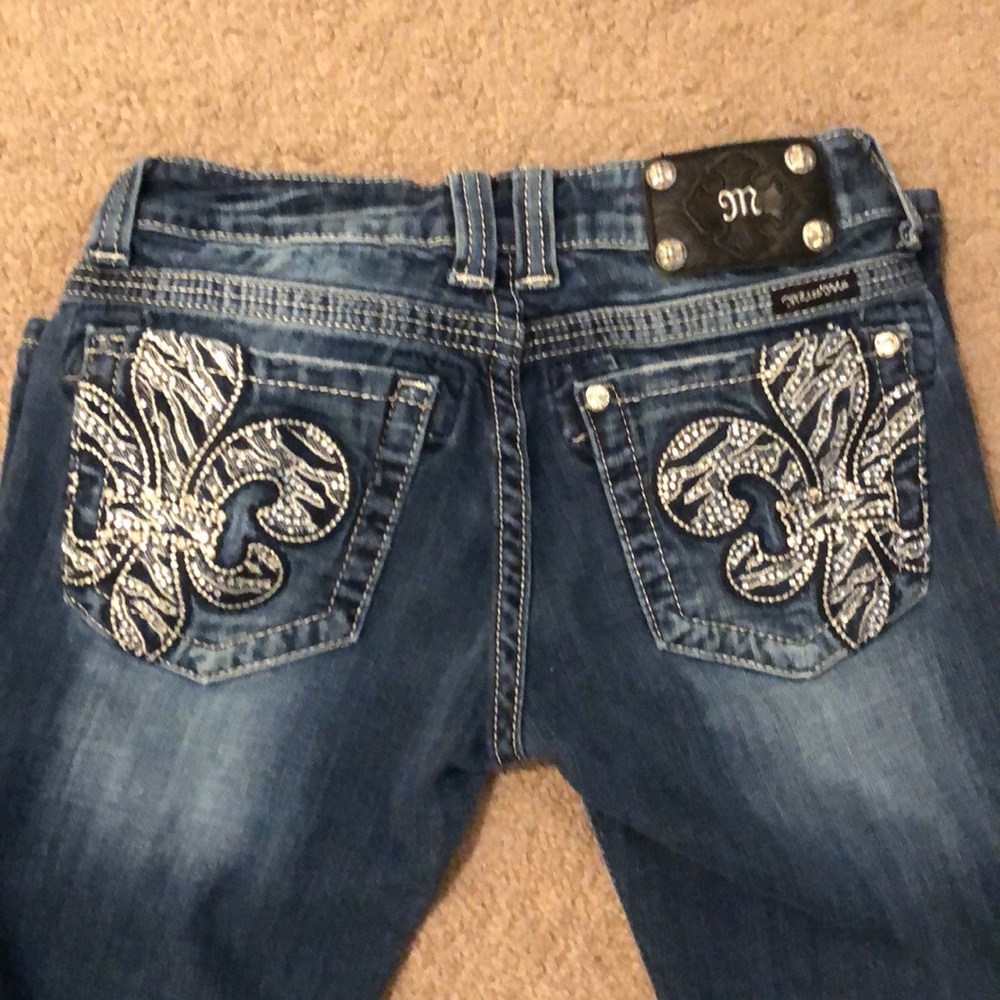 Miss Me Blue Boot Cut Jeans with Silver Embroidery